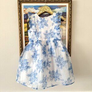 Little girls floral blue dress